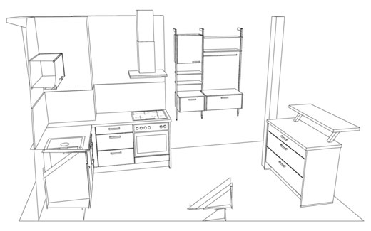 Planung Küche, Zeichnung und fotorealistischer Entwurf